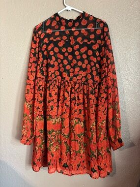 ASOS Black and Red Floral Long-Sleeve Mini Dress